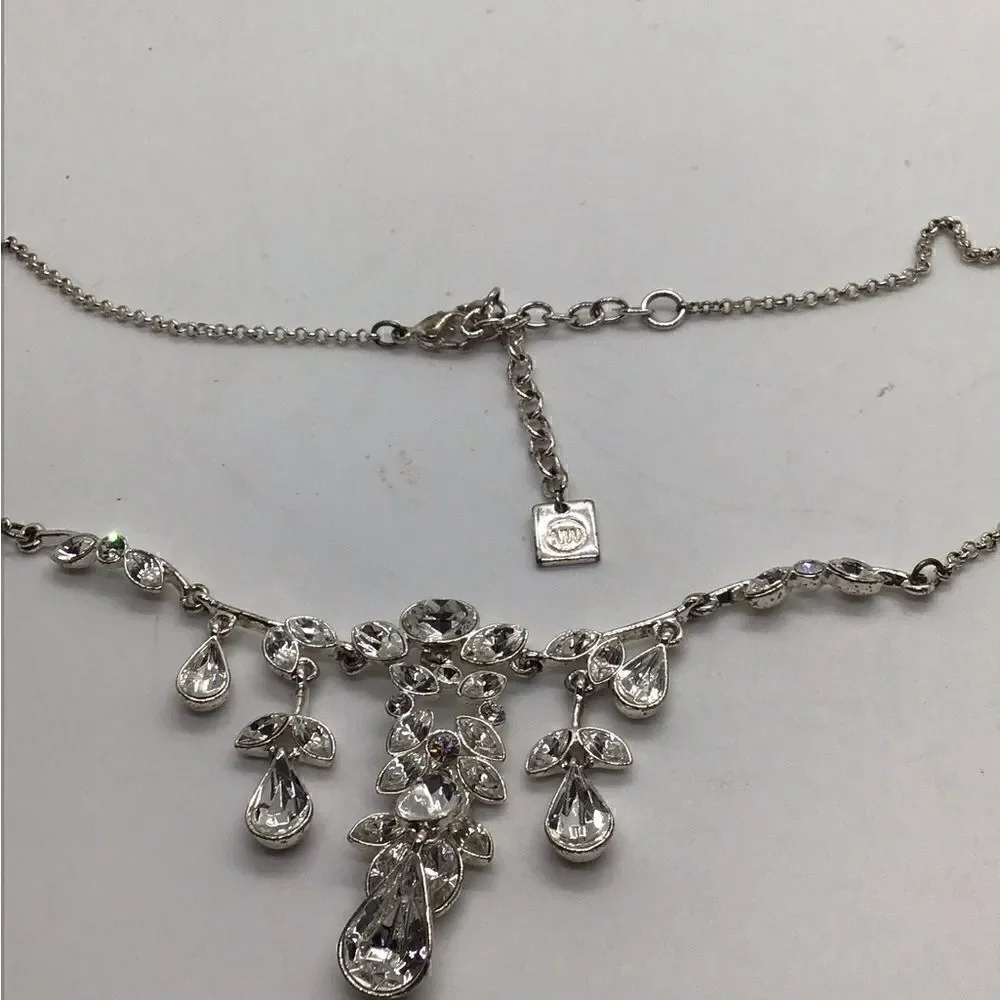 Statement Necklace Silver toned and clear stone (glass?)